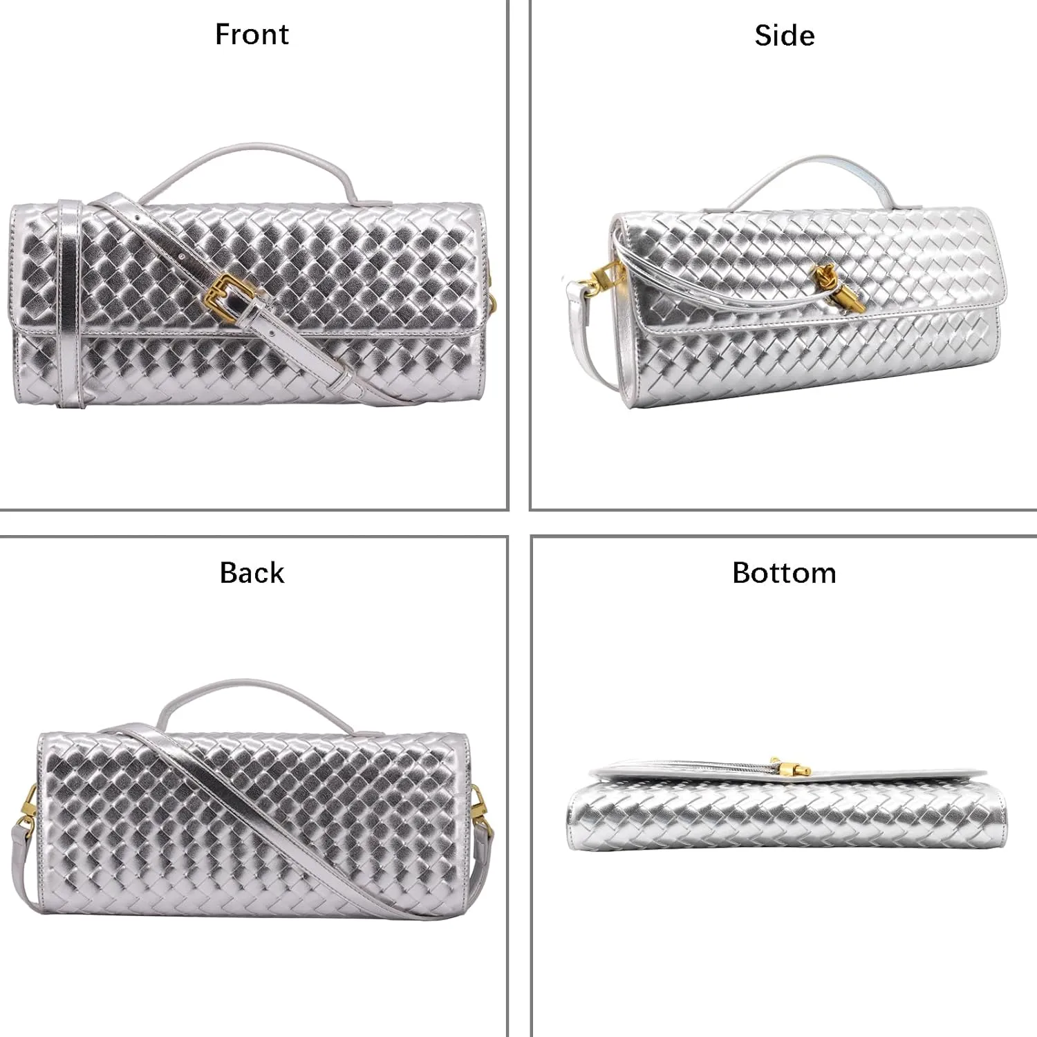 Woven Clutch Purse for Women Designer Shoulder Handbag Leather Crossbody Evening Bag with Detachable Chain