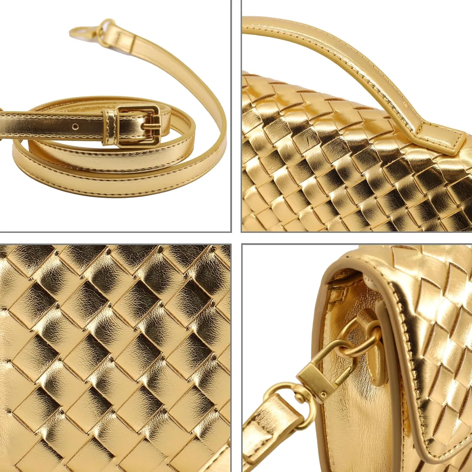 Woven Clutch Purse for Women Designer Shoulder Handbag Leather Crossbody Evening Bag with Detachable Chain