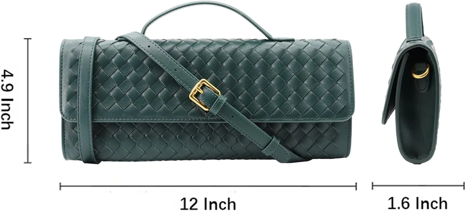 Woven Clutch Purse for Women Designer Shoulder Handbag Leather Crossbody Evening Bag with Detachable Chain