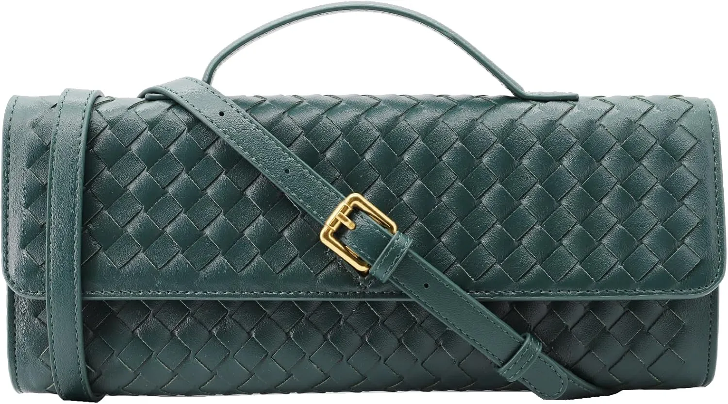Woven Clutch Purse for Women Designer Shoulder Handbag Leather Crossbody Evening Bag with Detachable Chain