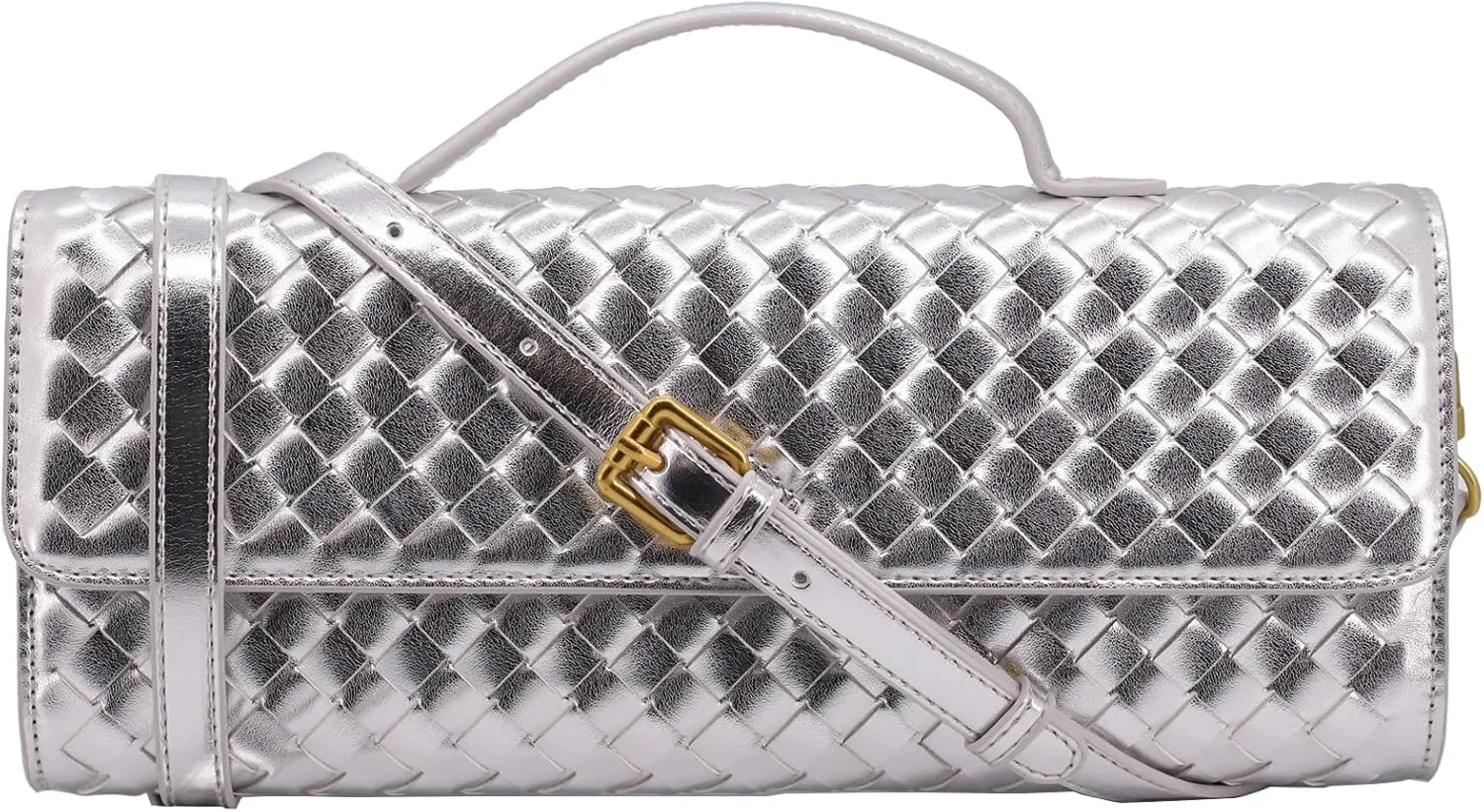 Woven Clutch Purse for Women Designer Shoulder Handbag Leather Crossbody Evening Bag with Detachable Chain