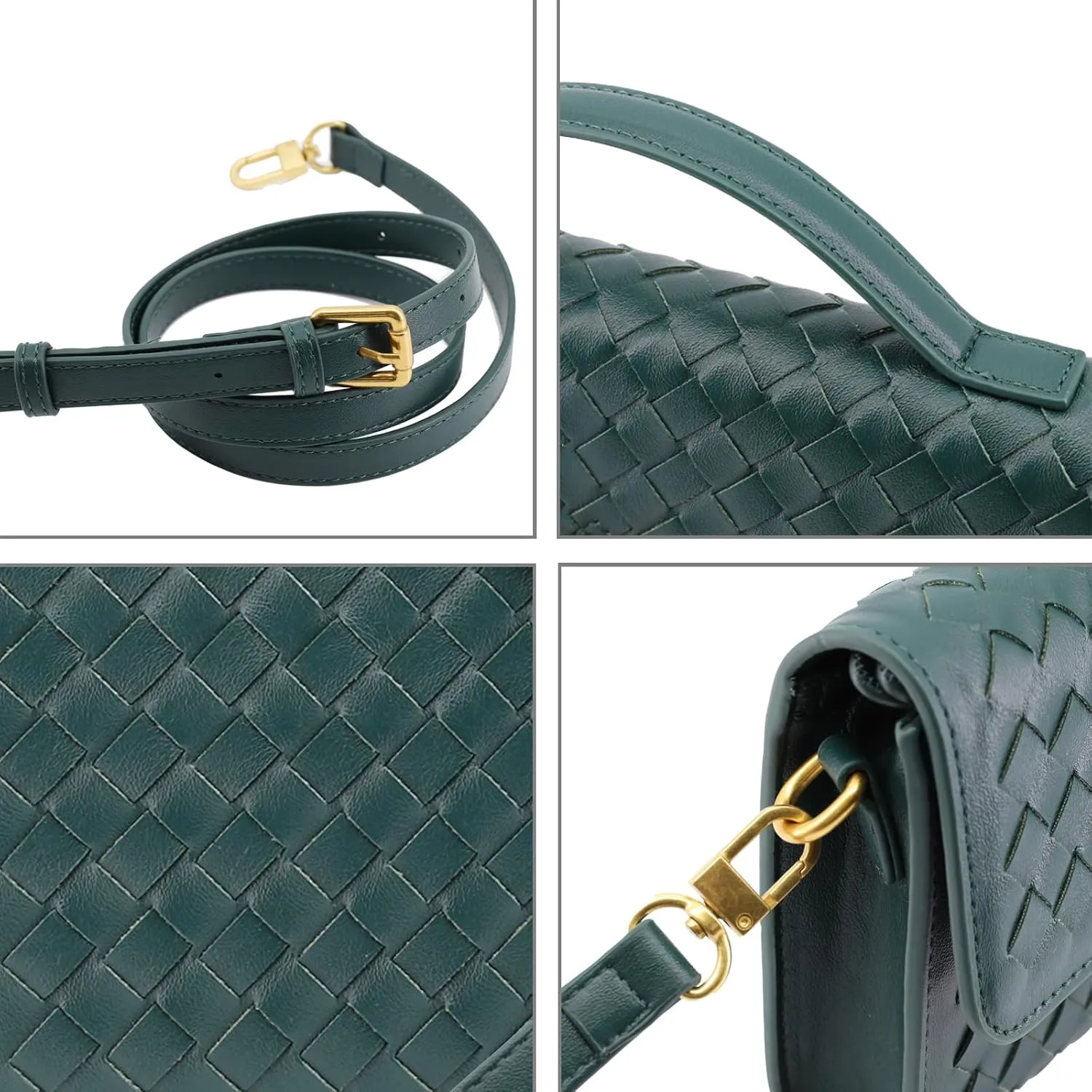 Woven Clutch Purse for Women Designer Shoulder Handbag Leather Crossbody Evening Bag with Detachable Chain