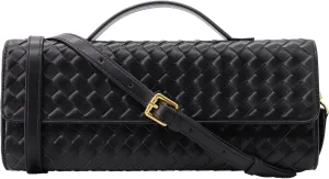 Woven Clutch Purse for Women Designer Shoulder Handbag Leather Crossbody Evening Bag with Detachable Chain