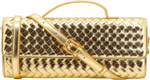 Woven Clutch Purse for Women Designer Shoulder Handbag Leather Crossbody Evening Bag with Detachable Chain