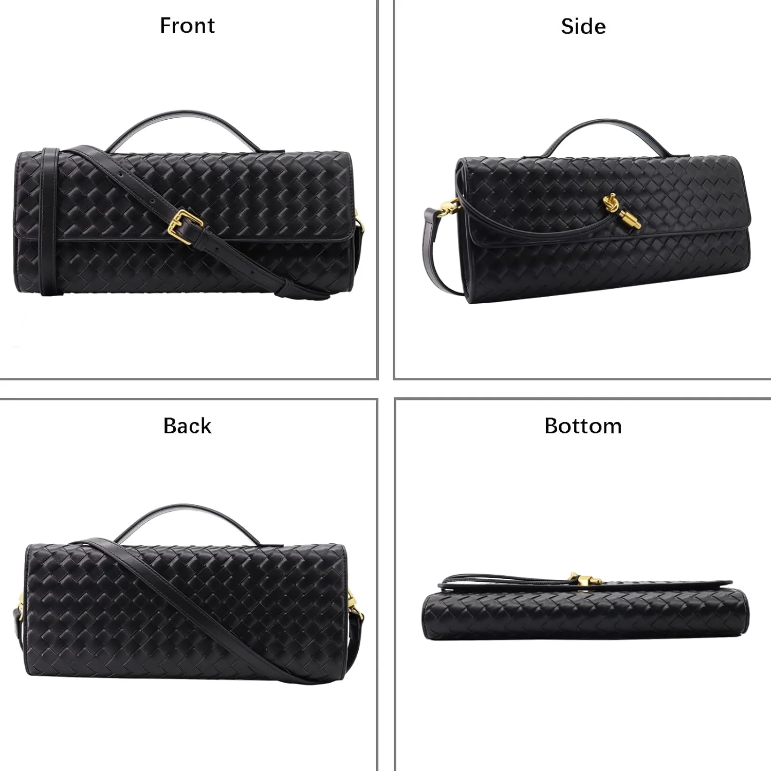 Woven Clutch Purse for Women Designer Shoulder Handbag Leather Crossbody Evening Bag with Detachable Chain