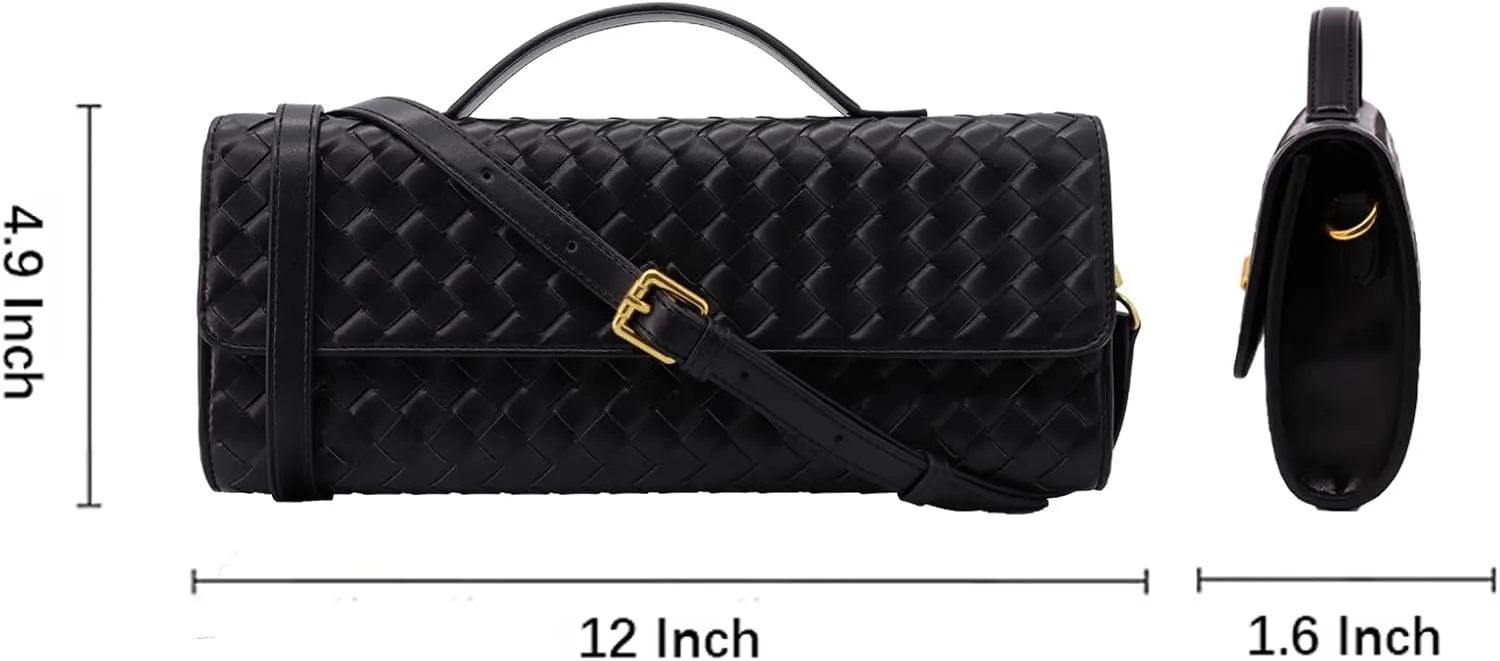 Woven Clutch Purse for Women Designer Shoulder Handbag Leather Crossbody Evening Bag with Detachable Chain