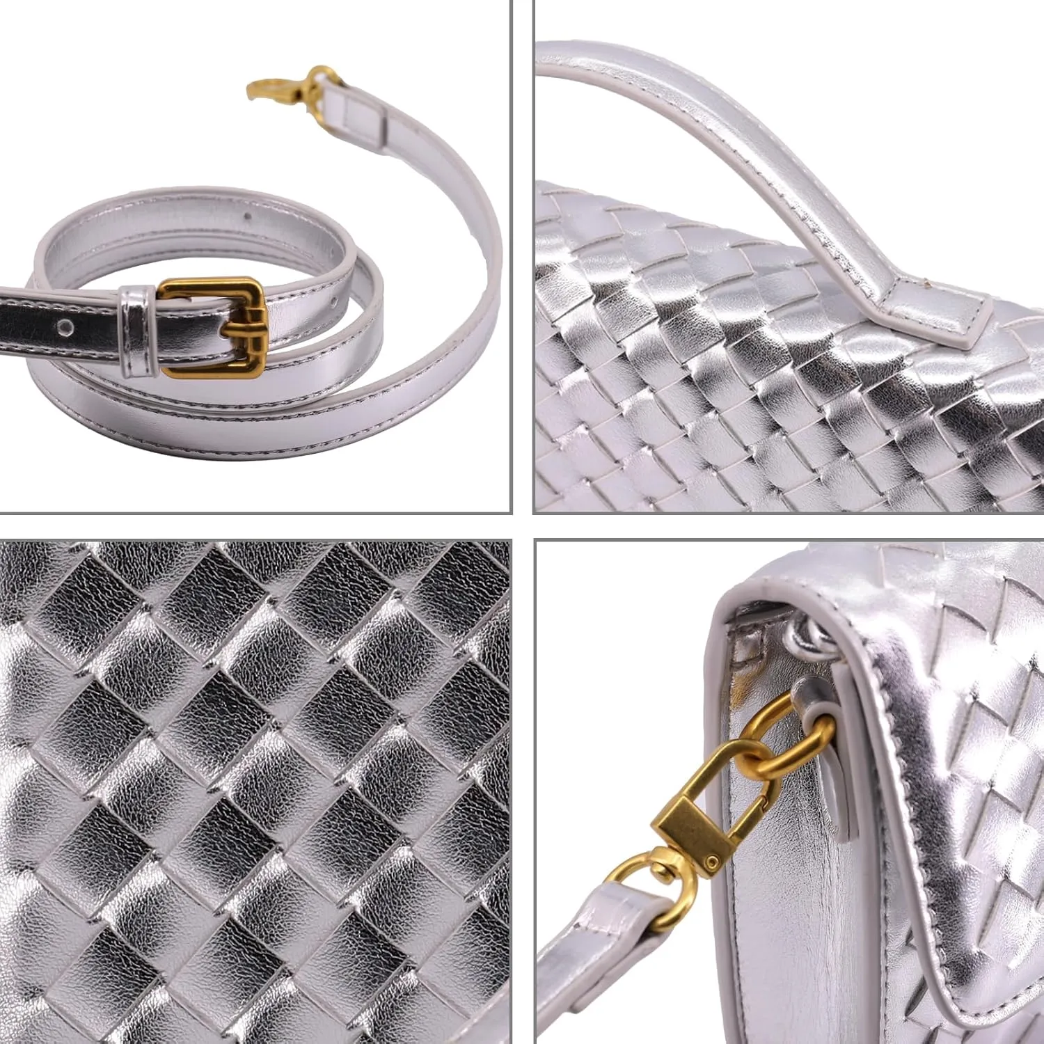 Woven Clutch Purse for Women Designer Shoulder Handbag Leather Crossbody Evening Bag with Detachable Chain