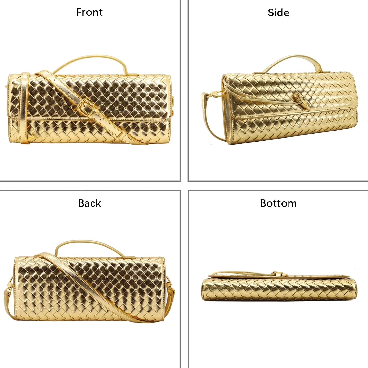 Woven Clutch Purse for Women Designer Shoulder Handbag Leather Crossbody Evening Bag with Detachable Chain