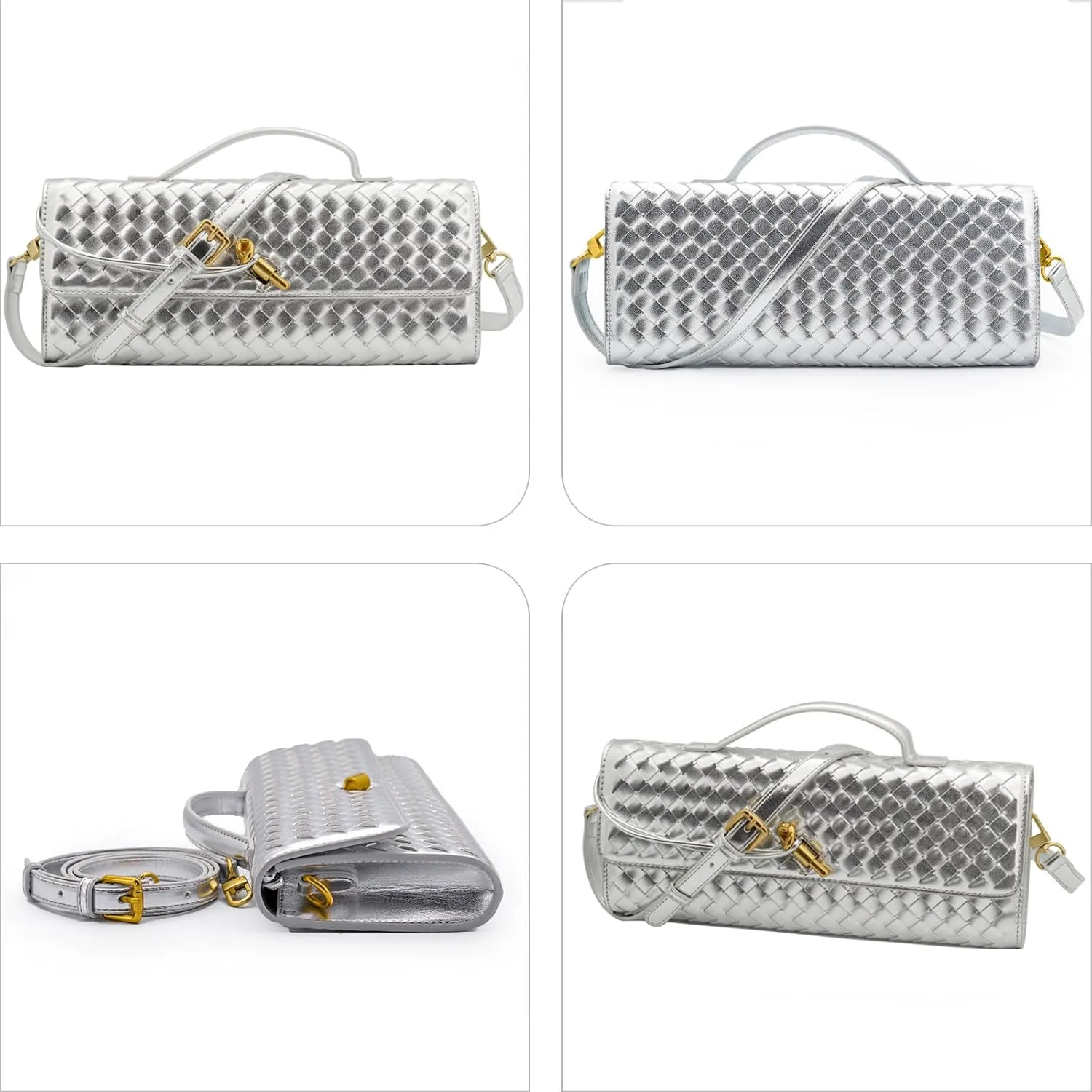 Woven Clutch Purses for Women Evening Bag Handmade Leather Shoulder Handbag Fashion Crossbody Purse