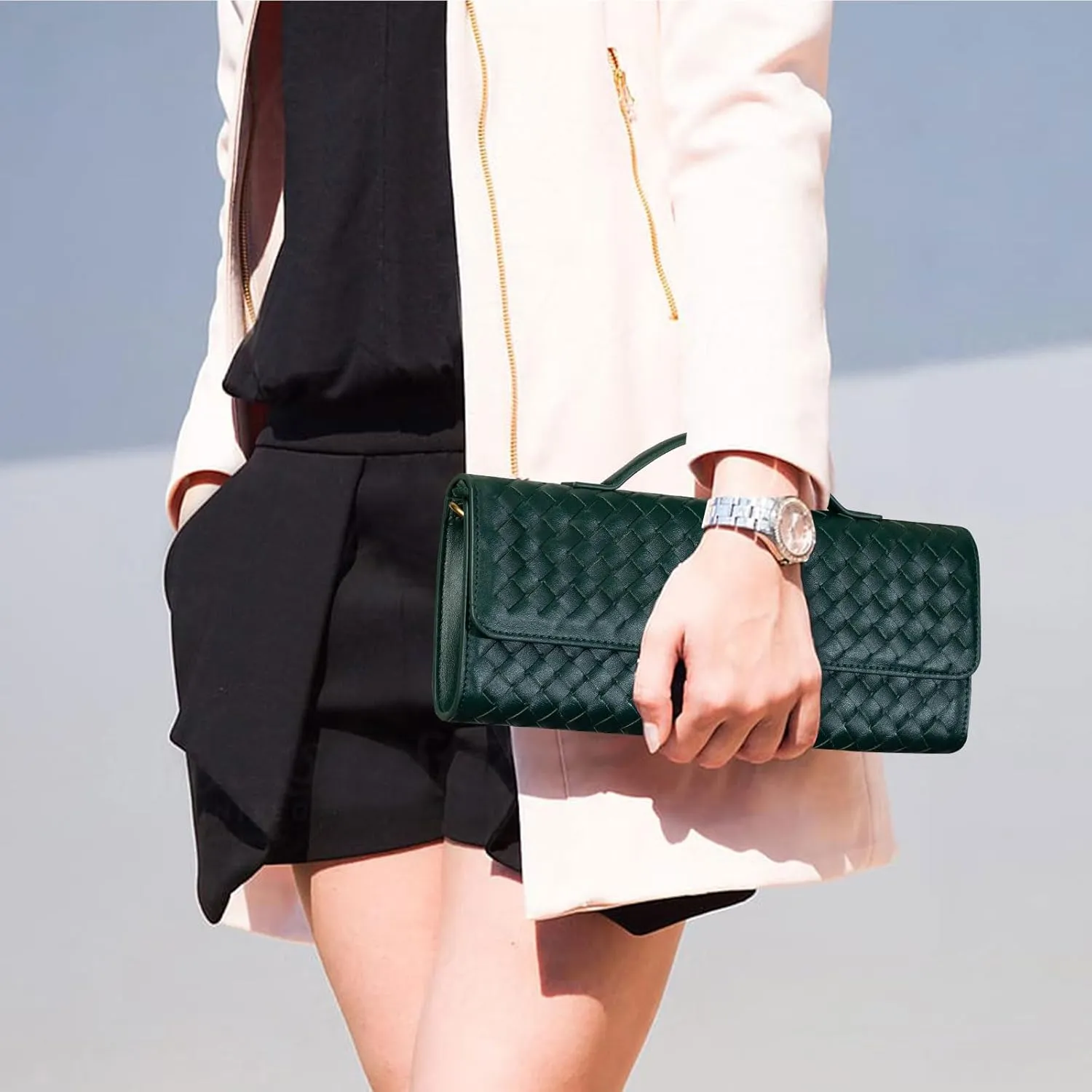 Woven Clutch Purses for Women Evening Bag Handmade Leather Shoulder Handbag Fashion Crossbody Purse