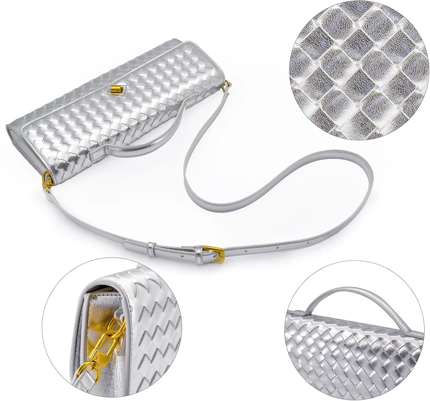 Woven Clutch Purses for Women Evening Bag Handmade Leather Shoulder Handbag Fashion Crossbody Purse