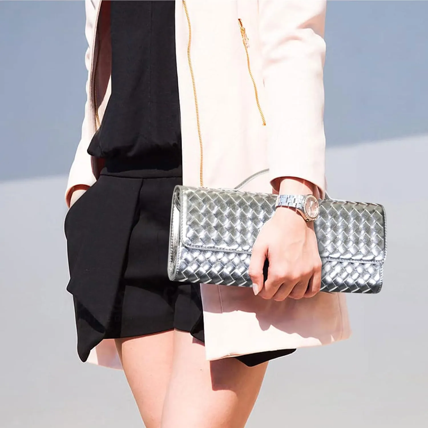 Woven Clutch Purses for Women Evening Bag Handmade Leather Shoulder Handbag Fashion Crossbody Purse