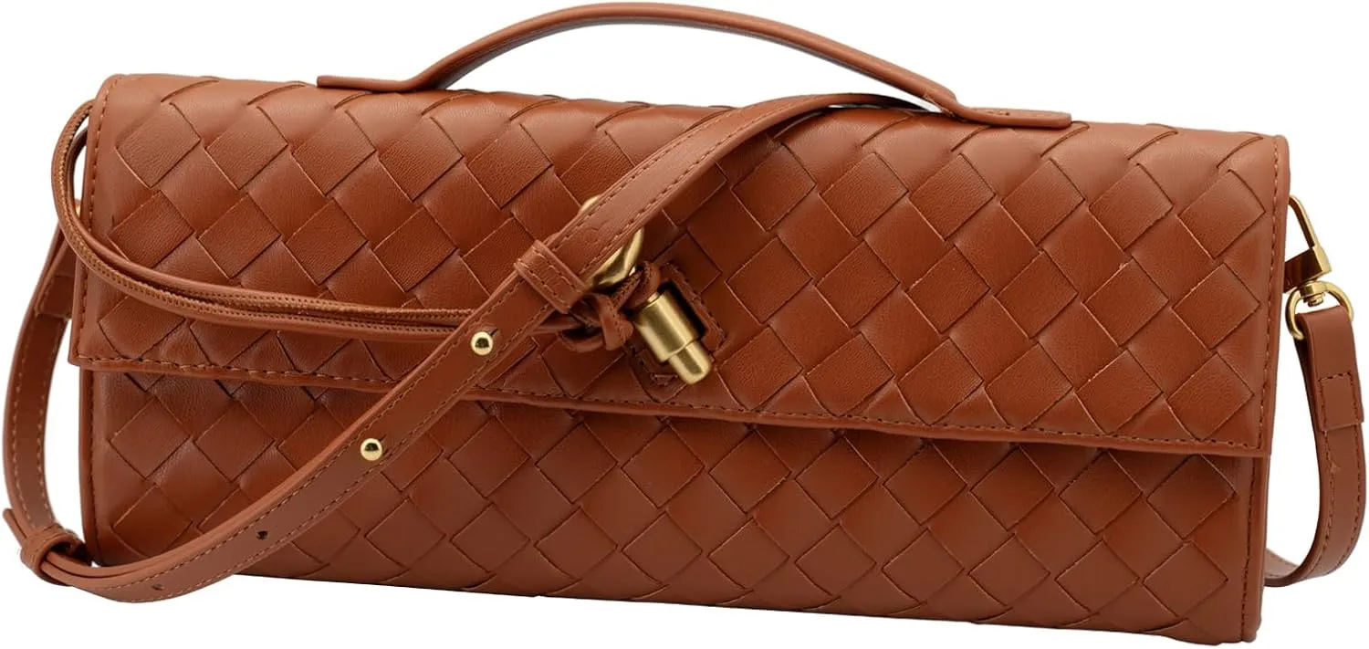 Woven Clutch Purses for Women Evening Bag Handmade Leather Shoulder Handbag Fashion Crossbody Purse