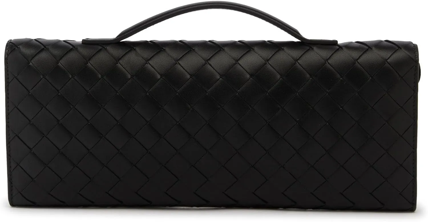 Woven Clutch Purses For Women, Woven Leather Crossbody Bag Purse Rectangle Clutch Bag & Unique Gold Knot Closure