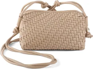 Woven Crossbody Bag Clutch Purse for Women,Small Vegan Leather Handmade Shoulderbag Handbag with Strap,Zipper Closure