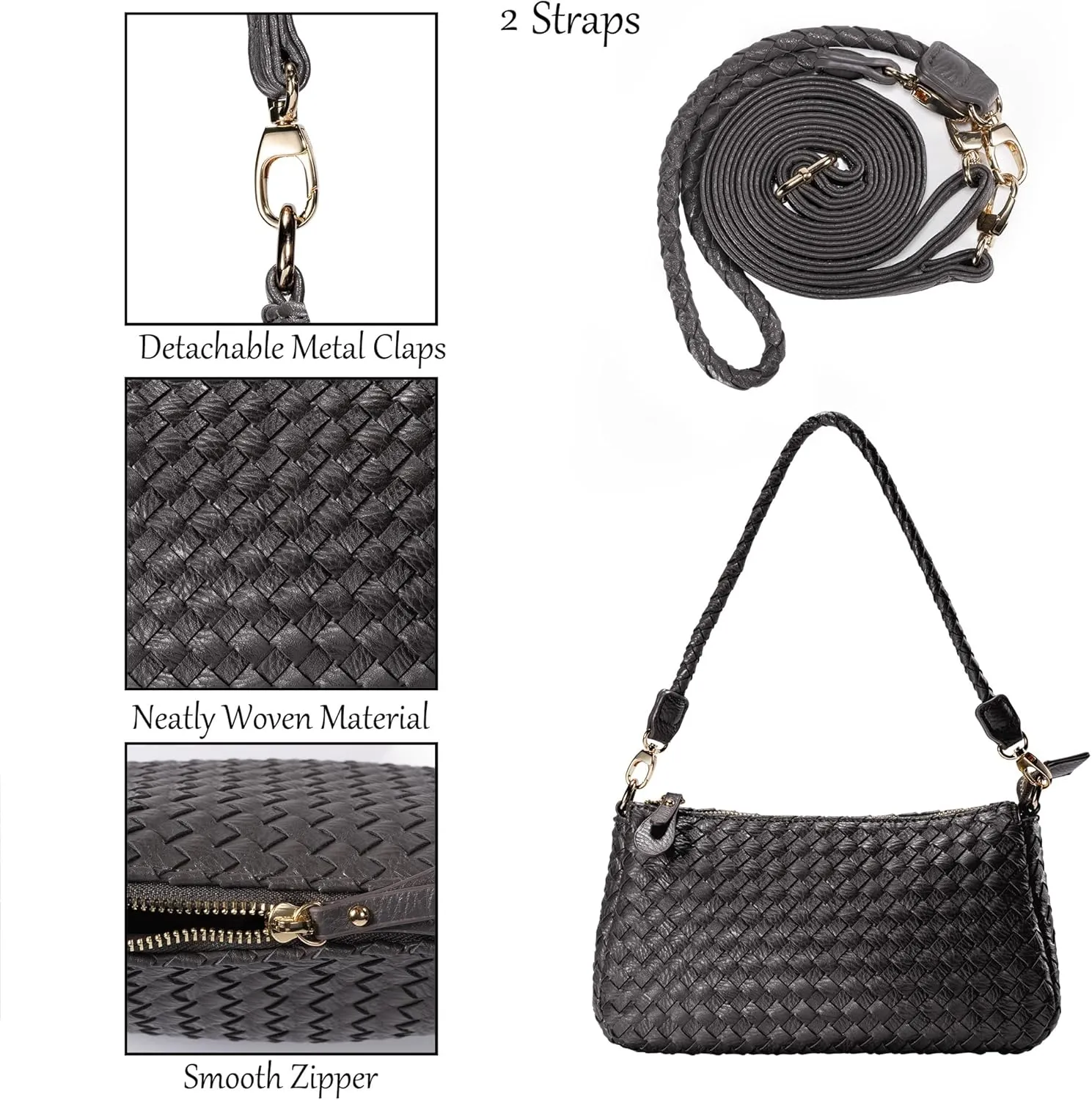Woven Crossbody Purse for Women,Women's Stylish Wrislet Bag Everyday Purses,Small Shoulder Handbag Contains 2 Straps