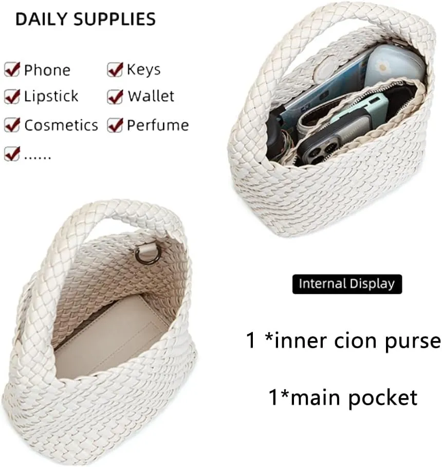 Woven Leather Bags for Women Knoted Women Handbag Designer Shoulder Bucket Purse Handmade Fashion Tote Hobo Bag Small