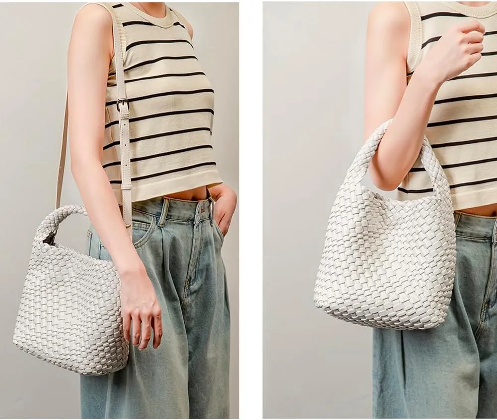 Woven Leather Bags for Women Knoted Women Handbag Designer Shoulder Bucket Purse Handmade Fashion Tote Hobo Bag Small