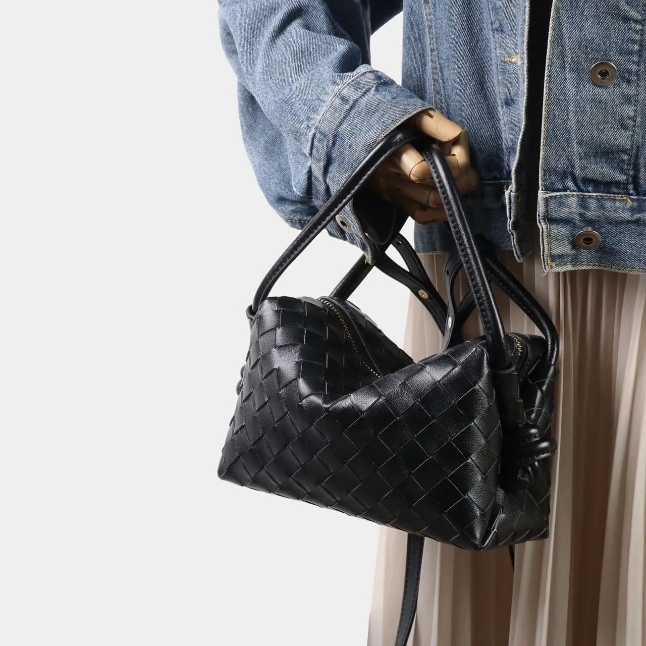 Woven Leather Crossbody Bag, Small Shoulder Purse with Adjustable Strap
