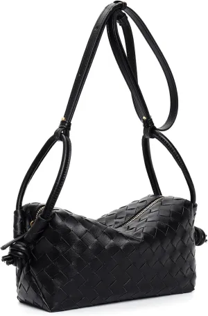 Woven Leather Crossbody Bag, Small Shoulder Purse with Adjustable Strap