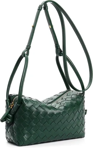 Woven Leather Crossbody Bag, Small Shoulder Purse with Adjustable Strap