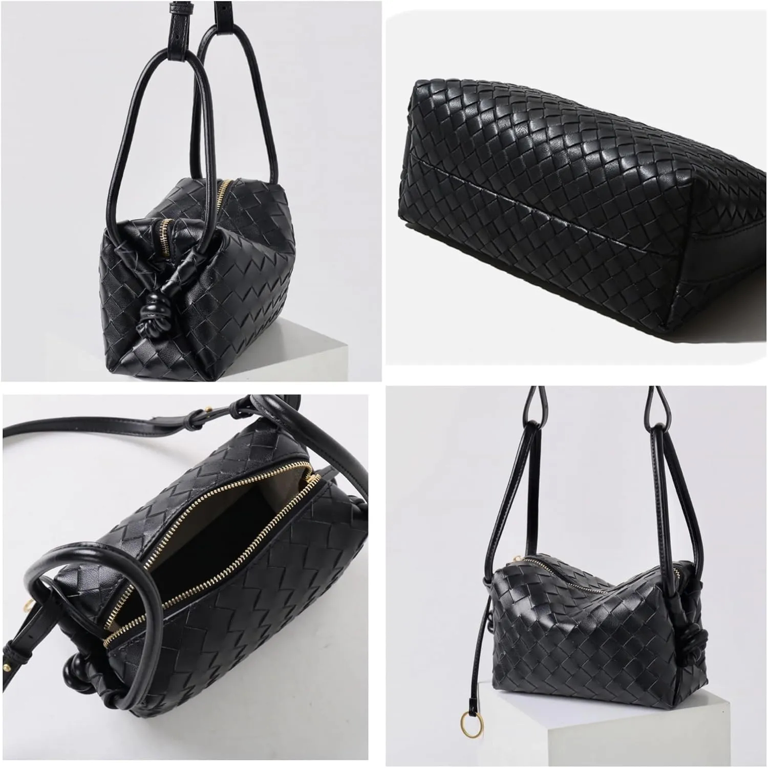 Woven Leather Crossbody Bag, Small Shoulder Purse with Adjustable Strap