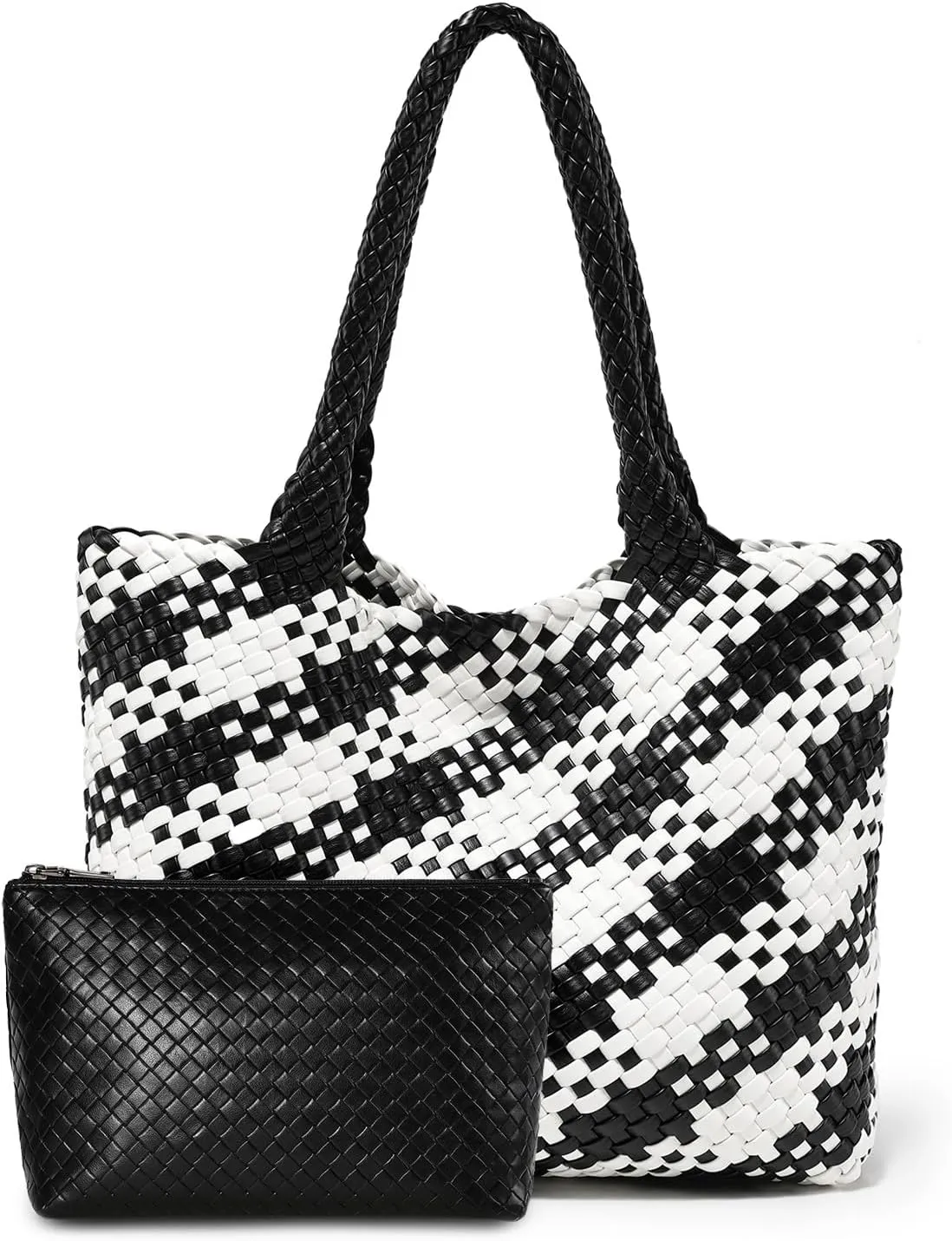 Woven Leather Handbag - Large Tote Bag for Women - Fashion Vegan Leather Tote