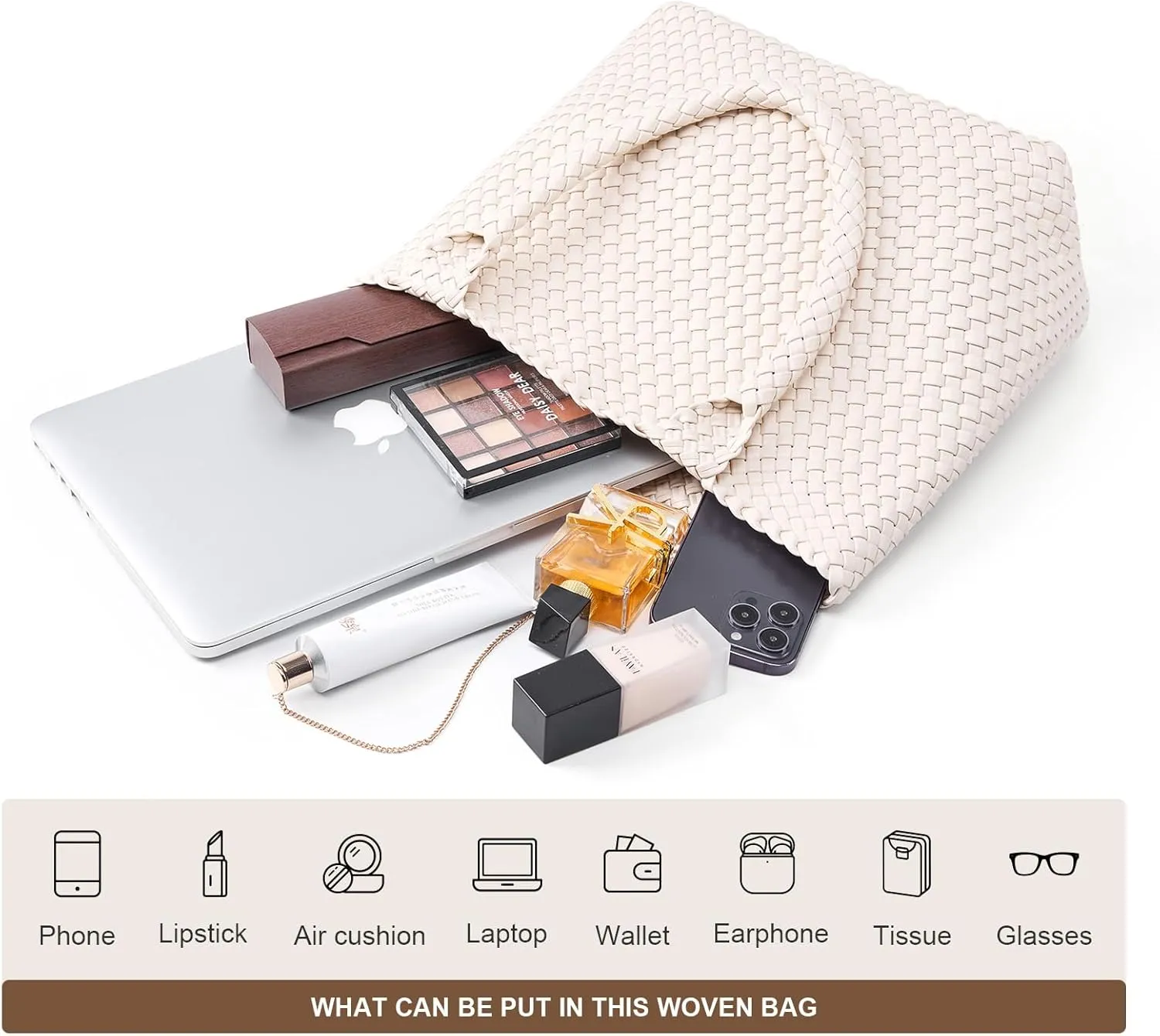 Woven Leather Handbag - Large Tote Bag for Women - Fashion Vegan Leather Tote