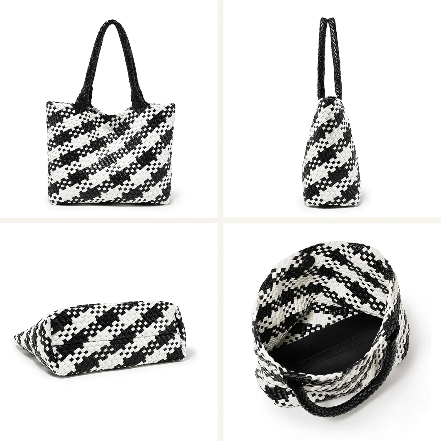 Woven Leather Handbag - Large Tote Bag for Women - Fashion Vegan Leather Tote