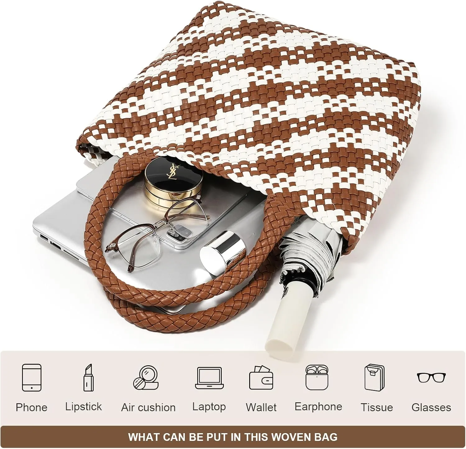 Woven Leather Handbag - Large Tote Bag for Women - Fashion Vegan Leather Tote