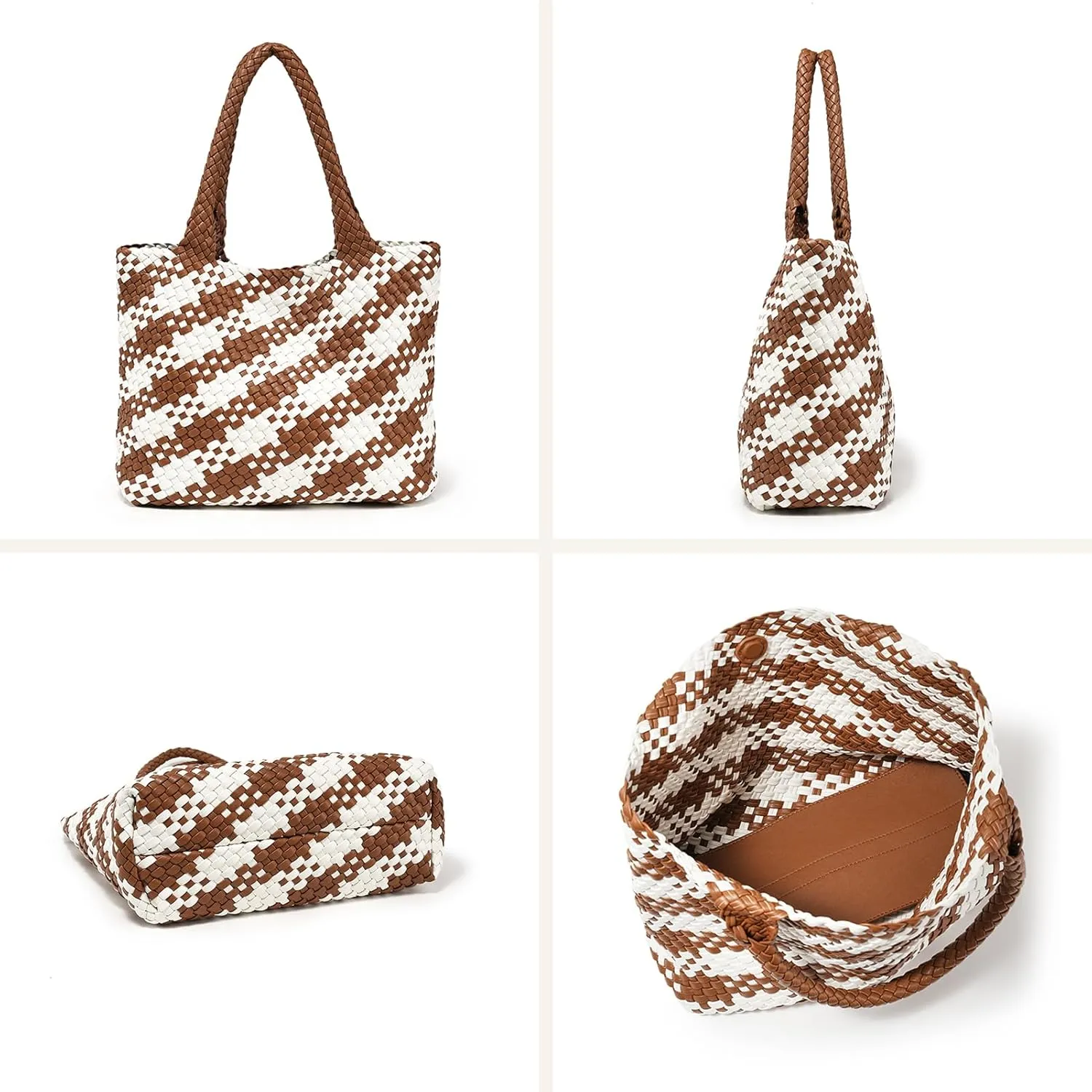 Woven Leather Handbag - Large Tote Bag for Women - Fashion Vegan Leather Tote