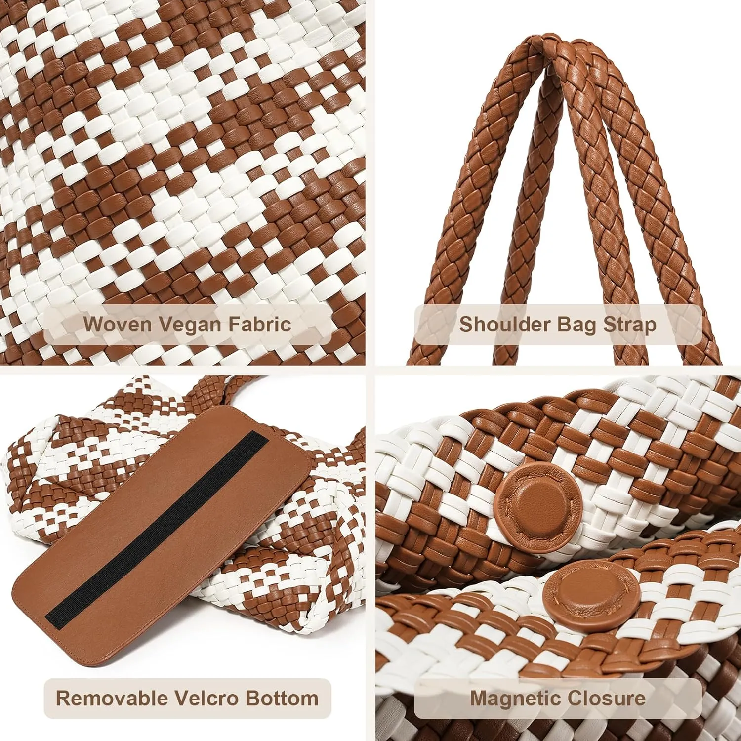 Woven Leather Handbag - Large Tote Bag for Women - Fashion Vegan Leather Tote