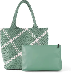 Woven Leather Tote Handbag for Women with Purse,Large Soft Hobo Shoulder Bag,Handmade Bag, Beach Underarm Bag