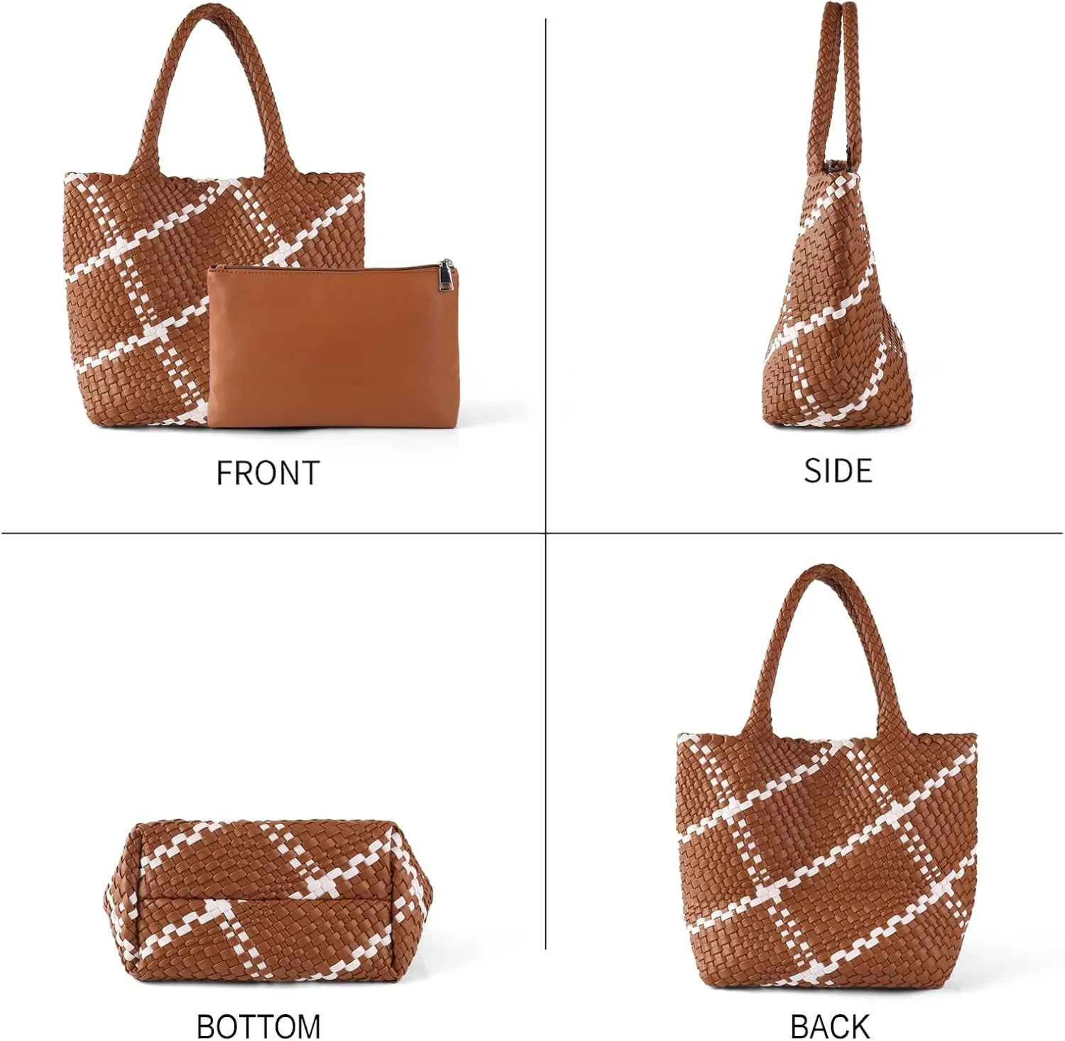 Woven Leather Tote Handbag for Women with Purse,Large Soft Hobo Shoulder Bag,Handmade Bag, Beach Underarm Bag