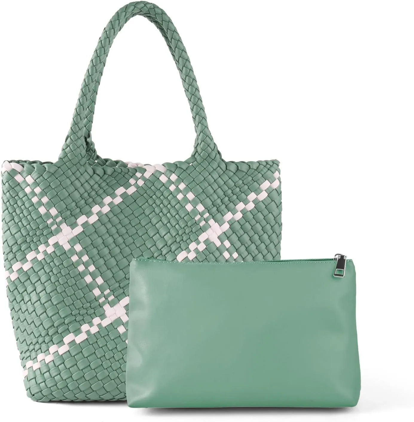 Woven Leather Tote Handbag for Women with Purse,Large Soft Hobo Shoulder Bag,Handmade Bag, Beach Underarm Bag