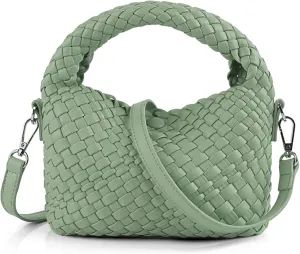 Woven Purse For Women, Small Crossbody Tote Bag with Detachable Shoulder Strap, Girls Top Handle Handbag