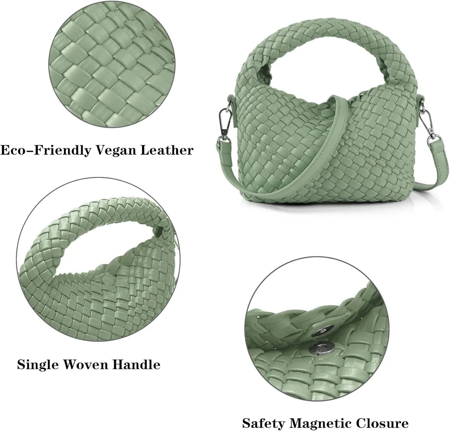 Woven Purse For Women, Small Crossbody Tote Bag with Detachable Shoulder Strap, Girls Top Handle Handbag