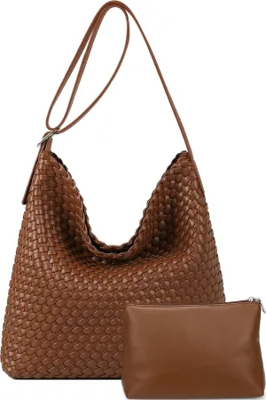 Woven Shoulder Bag for Women, Vegan Leather Tote Bag Large Summer Beach Handmade Satchel Travel Handbag
