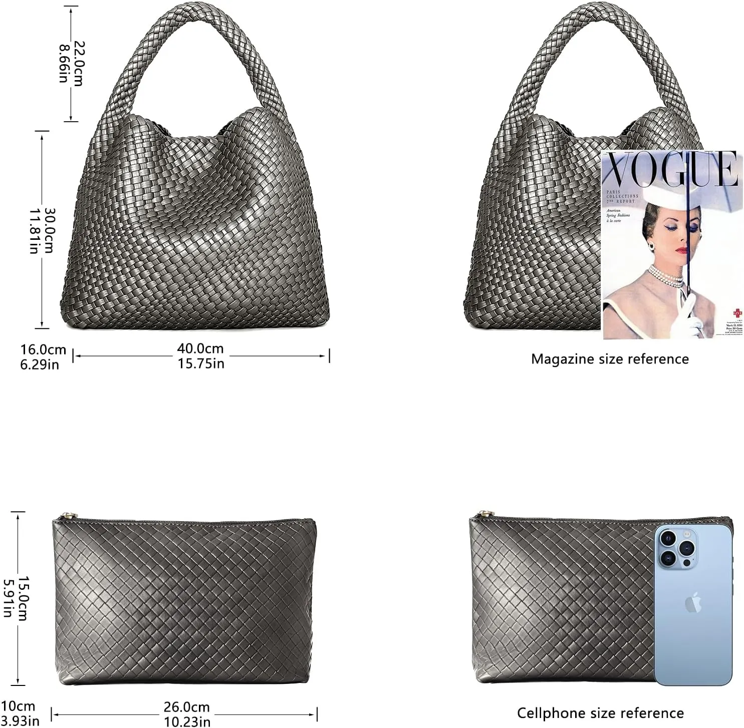Woven Tote Bag for Women, Fashion Woven Bags for Women Vegan Leather Shoulder Handbags Large Summer Beach Travel Bag