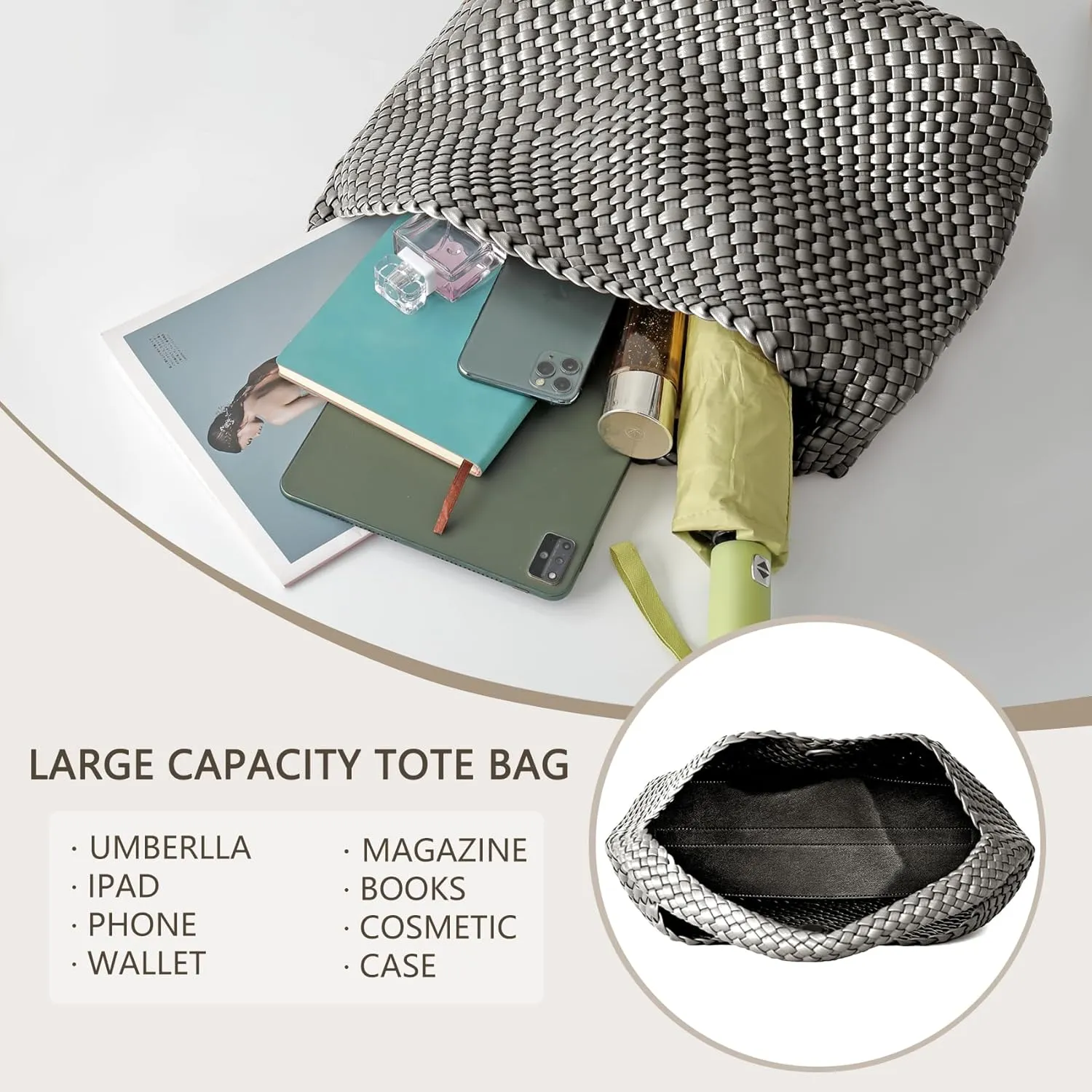 Woven Tote Bag for Women, Fashion Woven Bags for Women Vegan Leather Shoulder Handbags Large Summer Beach Travel Bag