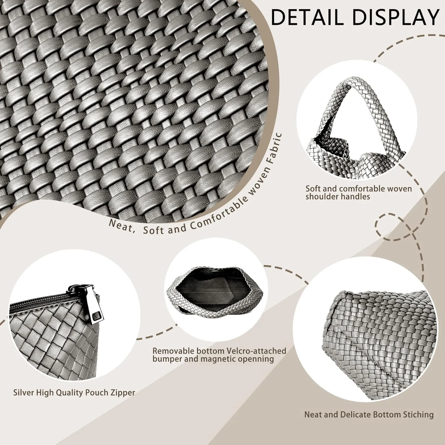 Woven Tote Bag for Women, Fashion Woven Bags for Women Vegan Leather Shoulder Handbags Large Summer Beach Travel Bag