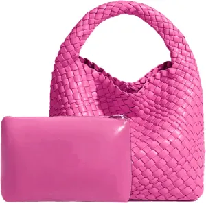 Woven Tote Bag For Women, Soft Foldable Top-Handle Wristlet Bag, Fashion Hobo Handbag, Composite Bag with Coin Purse