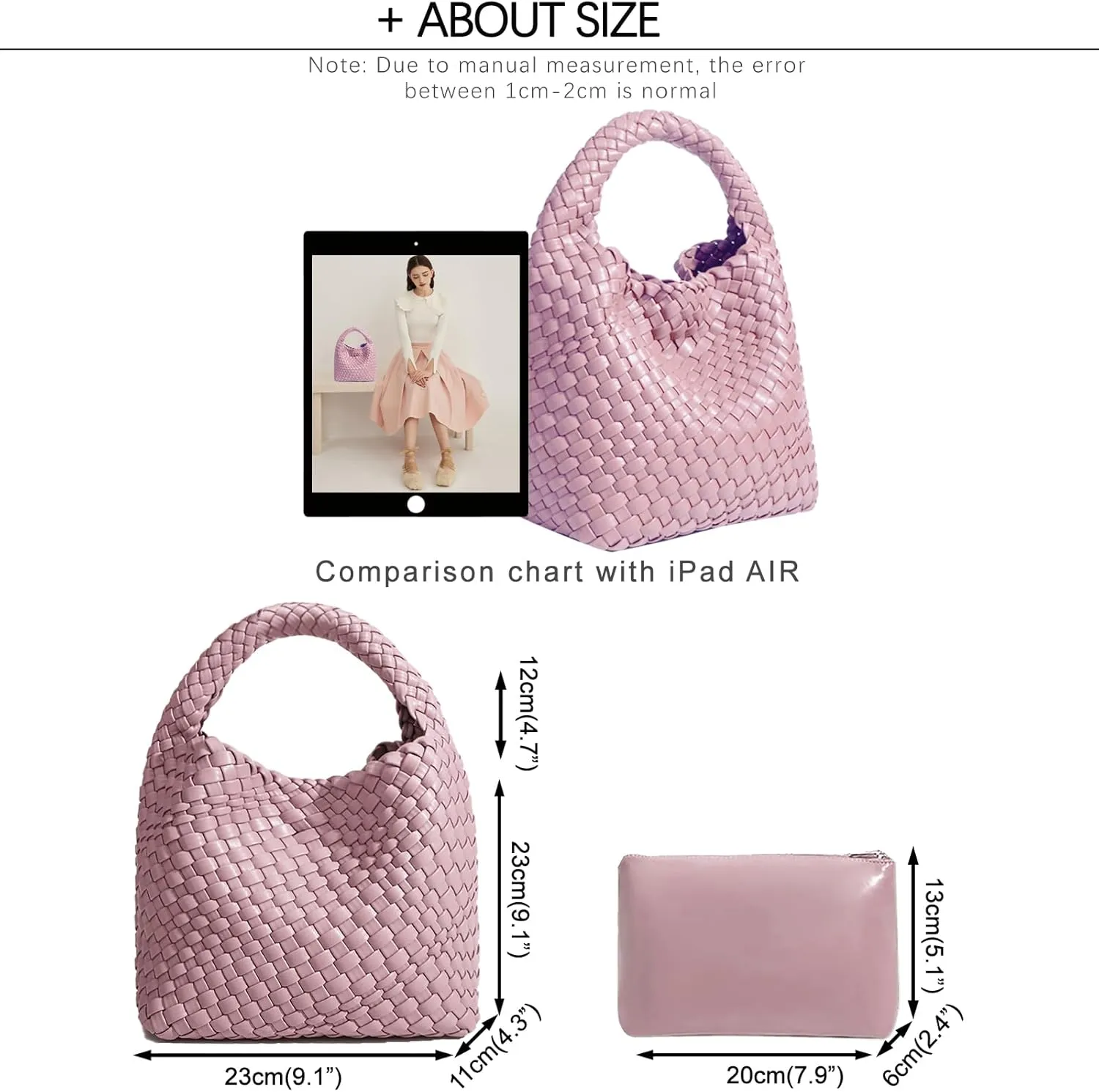 Woven Tote Bag For Women, Soft Foldable Top-Handle Wristlet Bag, Fashion Hobo Handbag, Composite Bag with Coin Purse
