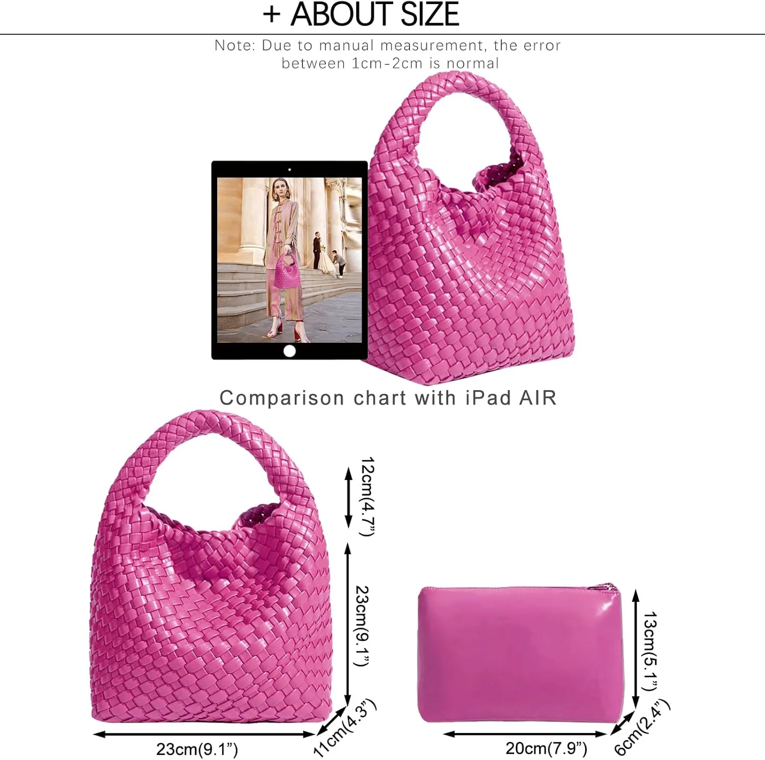 Woven Tote Bag For Women, Soft Foldable Top-Handle Wristlet Bag, Fashion Hobo Handbag, Composite Bag with Coin Purse
