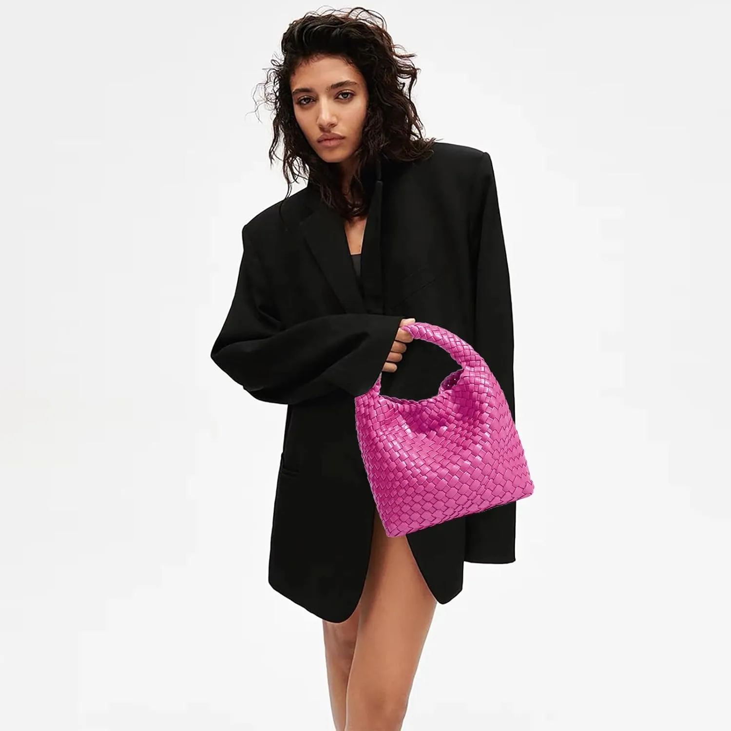 Woven Tote Bag For Women, Soft Foldable Top-Handle Wristlet Bag, Fashion Hobo Handbag, Composite Bag with Coin Purse