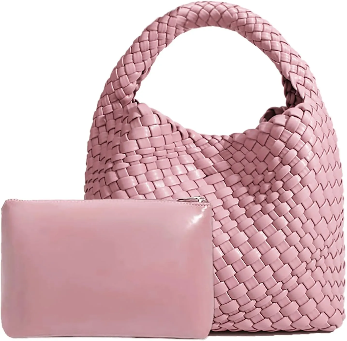 Woven Tote Bag For Women, Soft Foldable Top-Handle Wristlet Bag, Fashion Hobo Handbag, Composite Bag with Coin Purse