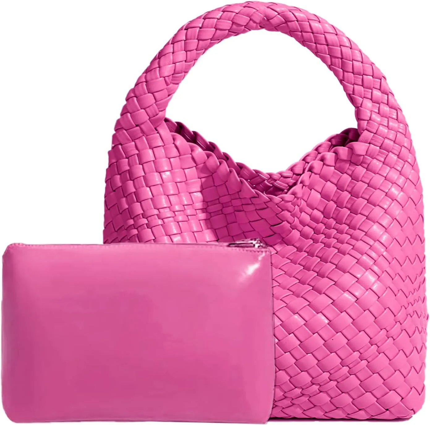 Woven Tote Bag For Women, Soft Foldable Top-Handle Wristlet Bag, Fashion Hobo Handbag, Composite Bag with Coin Purse