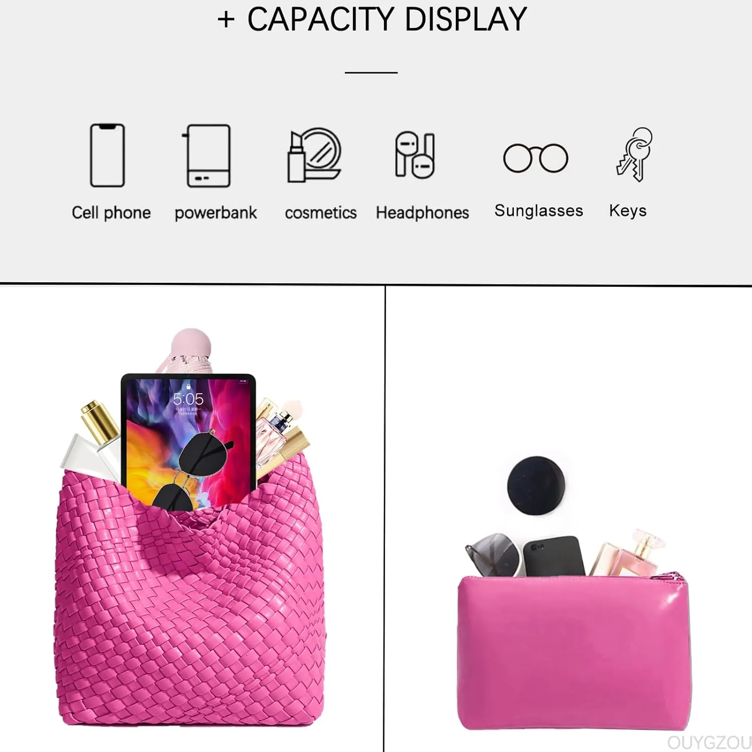 Woven Tote Bag For Women, Soft Foldable Top-Handle Wristlet Bag, Fashion Hobo Handbag, Composite Bag with Coin Purse