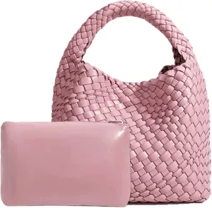 Woven Tote Bag For Women, Soft Foldable Top-Handle Wristlet Bag, Fashion Hobo Handbag, Composite Bag with Coin Purse