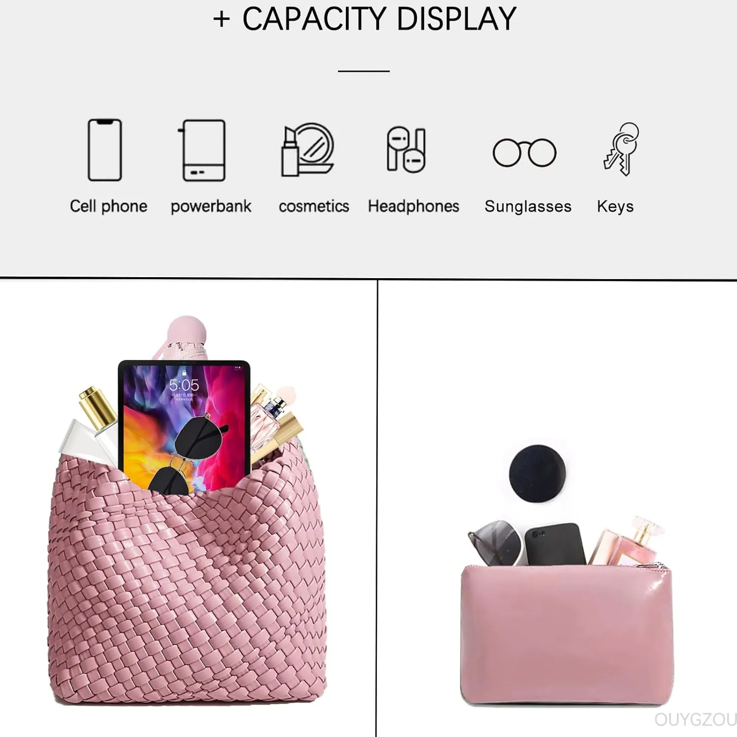 Woven Tote Bag For Women, Soft Foldable Top-Handle Wristlet Bag, Fashion Hobo Handbag, Composite Bag with Coin Purse
